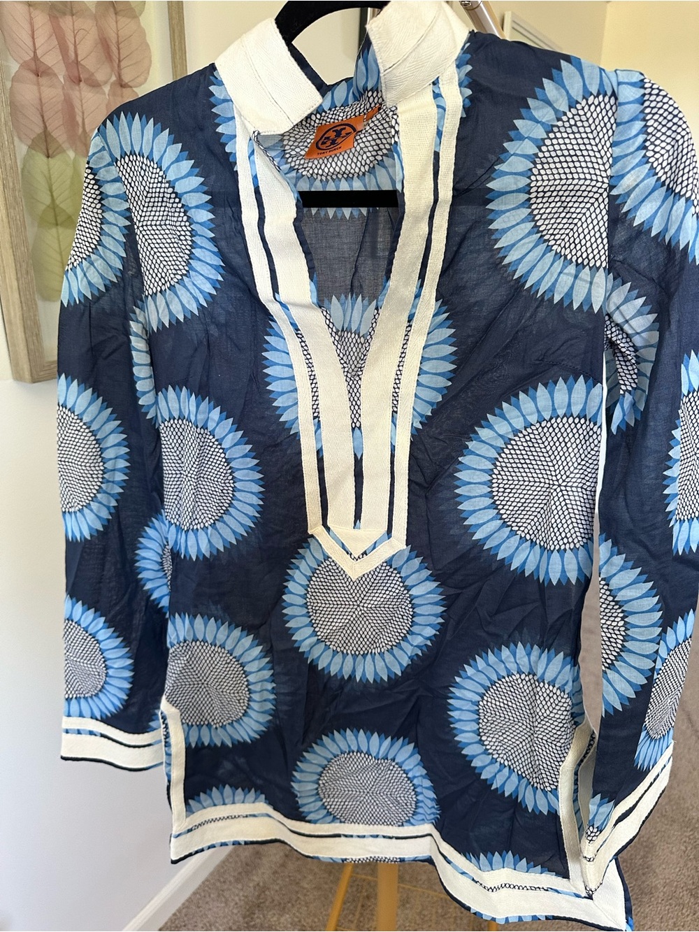 Tory Burch Blue and Cream Sunburst Tunic Top - Size 2